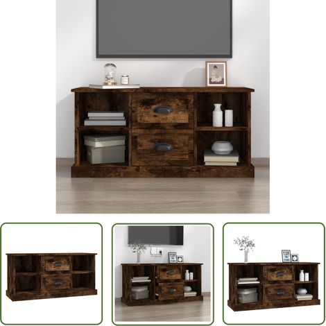 The Living Store Meuble TV chêne fumé 99,5x35,5x48 cm bois d'ingénierie - Meuble Tv - Meuble Téléviseur - Support Tv - Unité Tv - Meubles Salon (1/5)