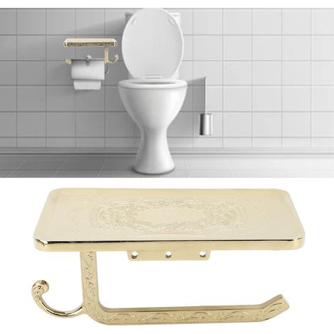 Porte-papier hygiénique multifonction rétro en à double couche avec étagère pour salle bain Alliage De Zinc (1/5)