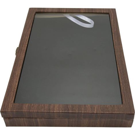 Pin display case, glass coin case. Widely used for jewelry badge pins. Large PU leather dustproof cover (glass, composite wood, artificial leather). (1/5)