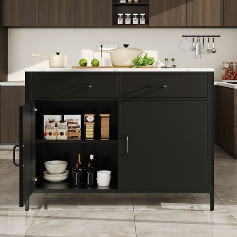 Table de bar 100×90×90cm plateau effet marbre avec pieds réglables, noire (1/5)