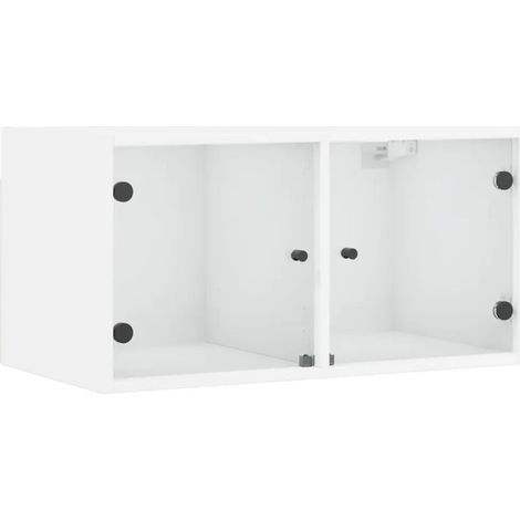 Armoire murale avec portes en verre blanc 68,5 x 37 x 35 cm style élégant rangement pratique en bois blanc (1/5)