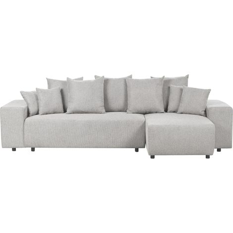 Eckschlafsofa 3-Sitzer LUSPA Stoff Hellgrau mit Stauraum linksseitig
