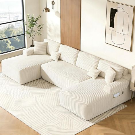 Modulares U-förmiges Sofa, Cord, tiefe Sitzfläche, Memory Foam, Beige (1/5)
