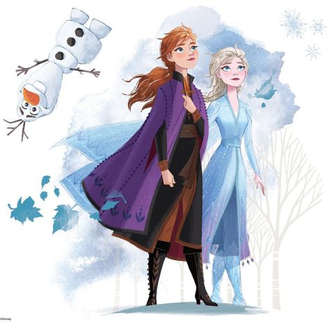 Stickers Elsa, Anna et Olaf La Reine des Neiges 2 Disney Aquarelles (1/4)