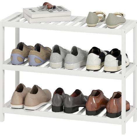 Étagère en bambou 3 niveaux rangement chaussures blanche surface laquée