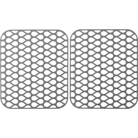 Tapis d'évier, lot de 2, en silicone, antidérapants et résistants aux rayures, accessoires de cuisine, vaisselle et ustensiles, 34,5 x 29,5 cm, gris (1/5)