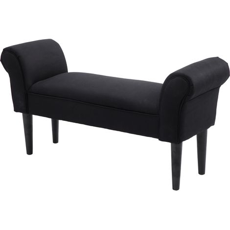 Panca Fondo Letto Embottita con Braccioli Arrotolati, 102x35x51cm, Schwarz