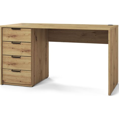 Bureau AROLD – 120 ou 140cm – Blanc mat ou bois Naturel 140 cm-Beige-Largeur 140 cm