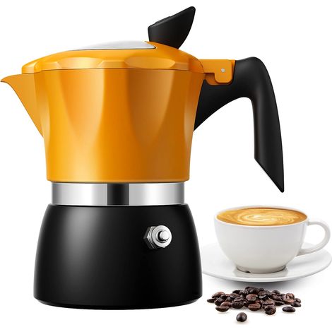 Italian Moka Pot Espresso Coffee Maker with Transparent Top Lid, 6 x 300ml Espresso Cups, Classic Aluminum Coffee Percolator, Orange