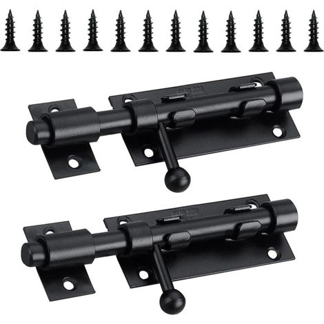 2er Set Türriegel 105mm Edelstahl Schwarz mit Vorhängeschlossloch