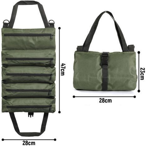 Sac à outils enroulable, sac à outils de voiture en toile Oxford robuste avec poches zippées, sac de voiture multifonctionnel enroulable en toile (vert) (1/4)