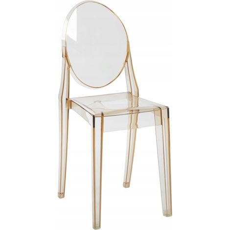 Chaise transparente en polycarbonate ambré – Ergonomique – Hauteur d'assise 49 cm – Pour salon, salle à manger, bureau (1/5)