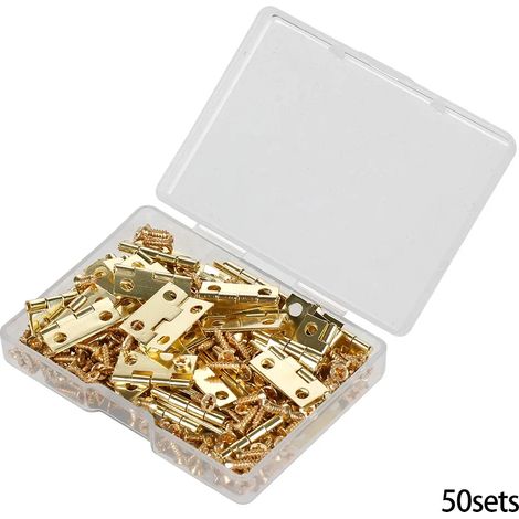(Or) Boîte de 50 charnières en fer avec 200 vis, coloris argent, doré, bronze et noir, fixation 4 trous, quincaillerie de meubles durable, mini-charnières décoratives (1/5)
