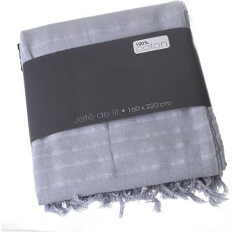 Couvre-lit, Jeté de lit en coton coloris gris clair, 160 x 220 cm -PEGANE-