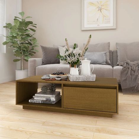 FIMEI Table basse Marron miel 110x50x33,5 cm Bois de pin massif (1/5)