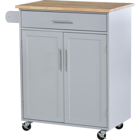 Desserte de cuisine sur roulettes chariot de service Ilot de cuisine avec tiroir de placard et porte-torchons - gris (1/5)