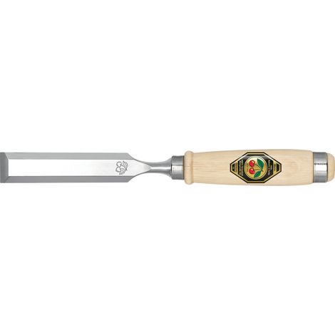 scalpello da intaglio con lama da 16 mm in acciaio B.2, manico in faggio bianco, forma Ulmer