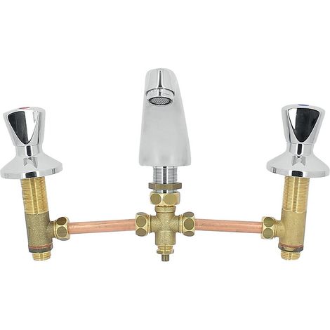Mélangeur de lavabo 3 trous – Entraînement 200 mm – Bec fixe type triangle – Croisillons métal pour robustesse