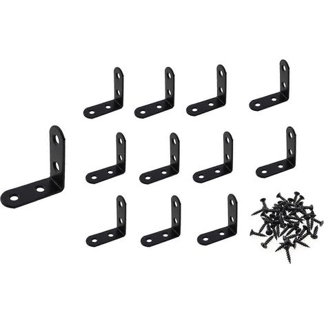 Lot de 12 équerres d'angle en acier noir 40 x 40 mm, robustes et résistantes à la rouille, connecteurs à 90° pour armoires, tables et penderies. (1/5)