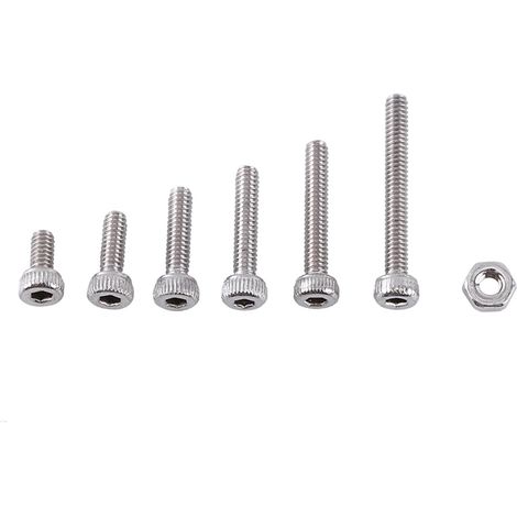 Assortiment de 250 vis à six pans creux M2 avec écrous hexagonaux en acier inoxydable A2 (tête cylindrique) (1/5)