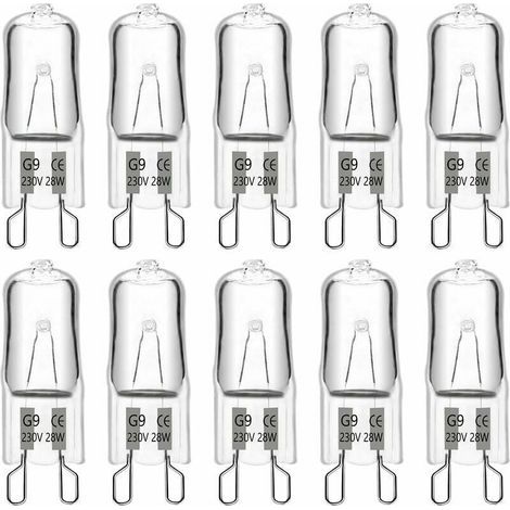 Ampoule halogène G9 28 W 230 V, 370 lm 2700 K blanc chaud à intensité variable, ampoules à capsule G9, pour lustres, éclairages de paysage, appliques murales, éclairage d'armoire, lot de 10