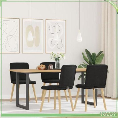 Chaise de salle à manger - Lot de 4 3315299 - Tissu noir - Assise mousse - Pieds bois/métal (1/5)