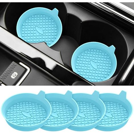Dessous de verre pour voiture [Lot de 4] Dessous de verre/tapis de porte-gobelet en silicone - Accessoires intérieurs universels antidérapants pour voiture - Bleu clair (1/5)