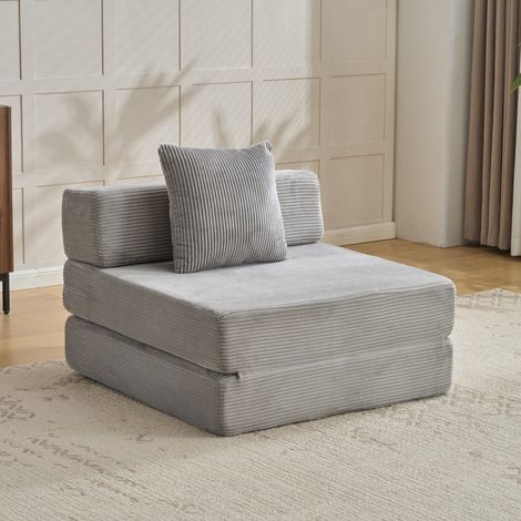 Poltrona letto da pavimento pieghevole in velluto a coste grigio chiaro con cuscino OKWISH (1/5)