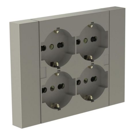 Electraline Quadra bloc multiprises encastrable avec 4 prises Schuko va-et-vient, couleur sable, boitier 3 modules pour maconnerie et plaques de platre