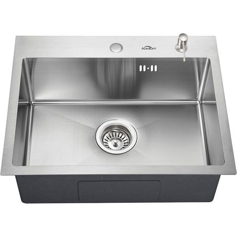 Auralum Évier 1 Bac 55x45CM Évier à Encastrer en Acier Inox Évier Cuisine avec Distributeur de Savon, Siphon et Trop-Plein