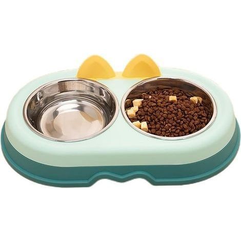 Gamelles pour Chiens, Gamelle double pour chien Gamelle pour animaux de compagnie, Acier inoxydable, pour Petits Chiens de Taille Moyenne Chats （vert） (1/5)