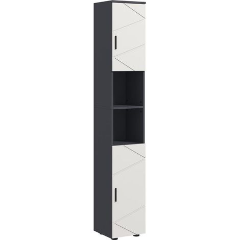 Line Embossed Tall Bathroom Storage Cabinet - Grey (1/5)