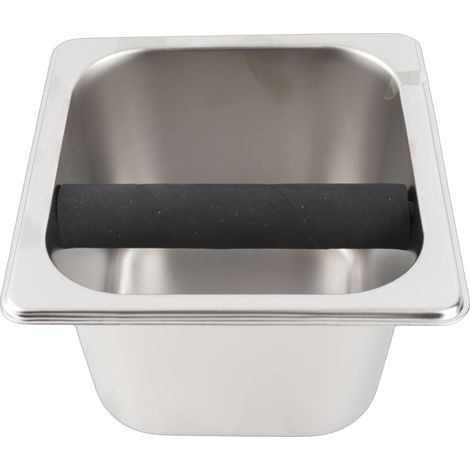 Bac de récupération du marc de café en acier inoxydable avec bande de caoutchouc pour machines à expresso. (1/5)