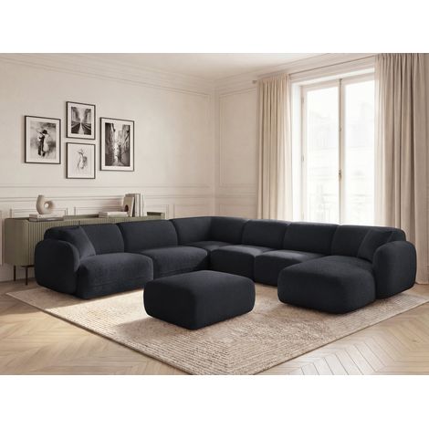BOBOCHIC - Canapé panoramique fixe modulable ANDA avec 4 chauffeuses, 1 méridienne, 1 angle et 1 pouf Angle gauche  Noir (1/5)