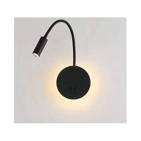 Lampe de lecture de chevet LED 3 + 8W Lampe de lecture LED flexible Swan (Noir) Applique murale Lampe de lecture LED avec interrupteur Blanc chaud 3000K Moderne (1/5)