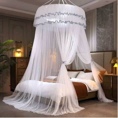 Moustiquaire - Grande Ciel de Lit - Anti-Moustiques - Baldaquin - Polyester - Blanc (1/2)