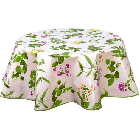 Habitable - Nappe en toile cirée ronde Botanique - Diam. 135 cm - Fuchsia (1/3)