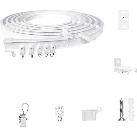 Kit rails à rideaux personnalisables 5 mètres pour séparateurs d'espace et fenêtres uniques, incluant composants modulables et accessoires de montage. (1/4)