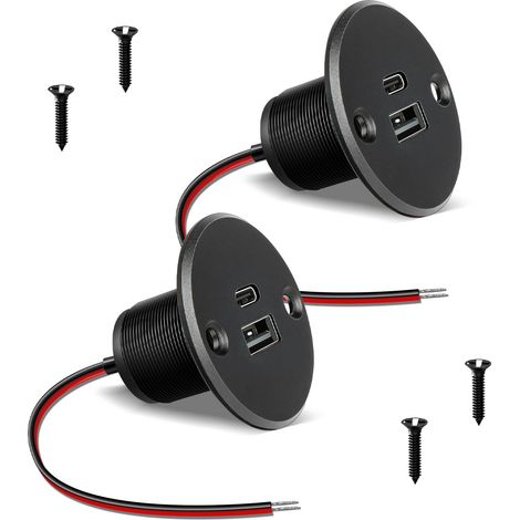Prise USB 12V Chargeur Camping-Car Aluminium, Double Prise USB C Voiture PD3.0 et QC3.0 Charge Rapide pour Bateau Marine Camion Caravane, Sortie de 24W par Port(2 Grands Panneaux) (1/5)