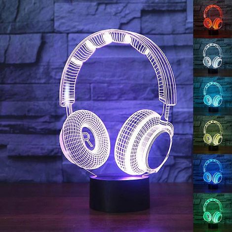 Lámpara nocturna de 7 colores con efecto 3D, luz ambiental, lámpara LED de ilusión visual 3D para niños, regalo de Navidad y cumpleaños (con auriculares). (1/5)