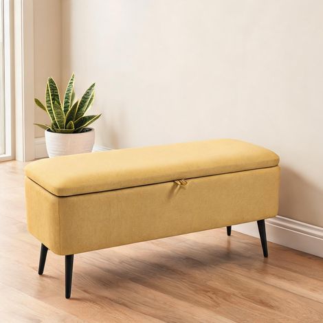 Pouf coloris jaune en polyester acier 101 x 38,5 x 44,5 cm (1/5)