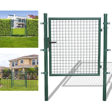 SWANEW Cancello da giardino Cancelletto con serratura e maniglia Cancello in acciaio zincato verniciato a polvere Verde Palo rotondo 100x100cm (1/5)