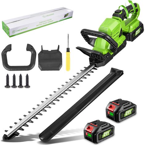 Elektrische Heckenschere, 600 W, Schnittlänge 51 cm, Schutzhülle, um 180° drehbarer Griff, mit zwei Akkus à 3,0 Ah