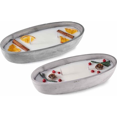 Candele profumate in vaso con decori naturali con arancia, spezie, bacche e pigne. Con doppia fiamma, set da 2 pezzi, cm 21,5 x 8,5 x 4 H