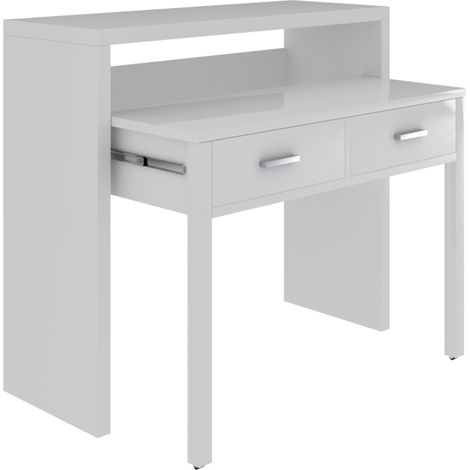 Arreditaly Consolle Allungabile Scrivania Con 2 Cassetti Scrittoio Ufficio Cameretta Salvaspazio Scrivania Estensibile Design Arredo Casa Guide Metalliche 98.5 x 36 x 87.5 cm Bianco (1/5)