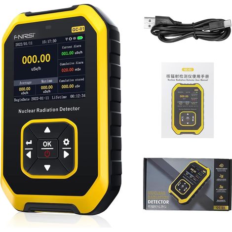 Détecteur de radiation Geiger – Portable, rechargeable – Écran LCD, 5 unités – Mesure rayons bêta, gamma, X – Dosimètre (1/5)