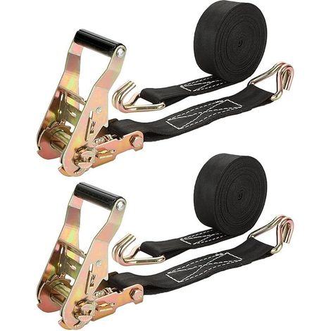 Lot de 2 Sangle a Cliquet 6M×40MM Sangle D'arrimage à Cliquet 2000 kg Sangle à Cliquet avec Crochet en Polyester Sangles à Cliquer Noir pour Moto, Remorque, Voiture, Camion (1/5)