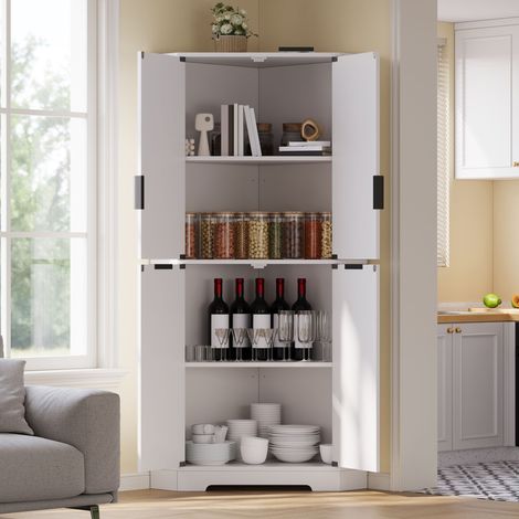 Eckschrank, Aufbewahrungsschrank mit 4 Türen und verstellbaren Einlegeböden, Sideboard für Küche, Esszimmer und Wohnzimmer, 60 × 60 × 172 cm (1/5)