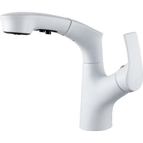Robinet de Cuisine 2-en-1 Blanc - Mitigeur avec Douchette Extractible et Rotation 360° - Double Fonction (Jet/Douche) - Flexible 1,2m - Design Moderne (1/4)