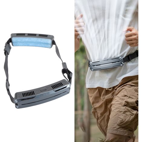 Ventilador de correa multifuncional con 3 velocidades ajustables, bolsa de hielo, amplio ángulo de ventilación, ideal para deportes al aire libre, color gris plateado.